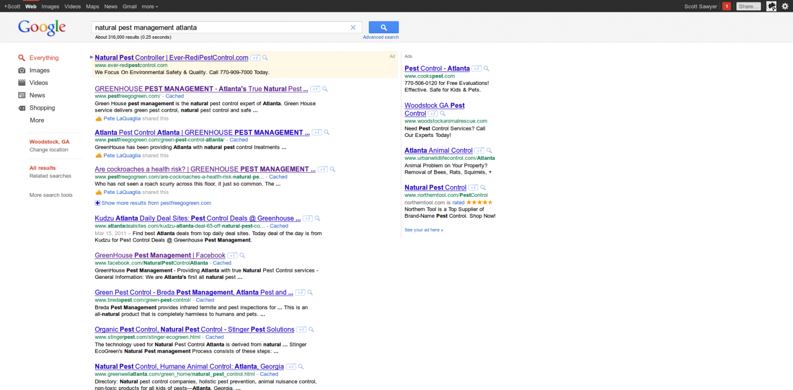 Google SERP for - natural pest management Atlanta